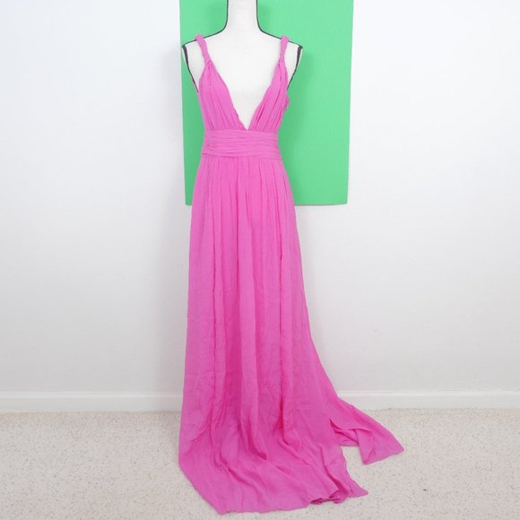 Rachel Zoe Dresses & Skirts - Rachel Zoe Bright Fuschia Grecian Goddess Deep V Style Split Skirt Maxi Dress